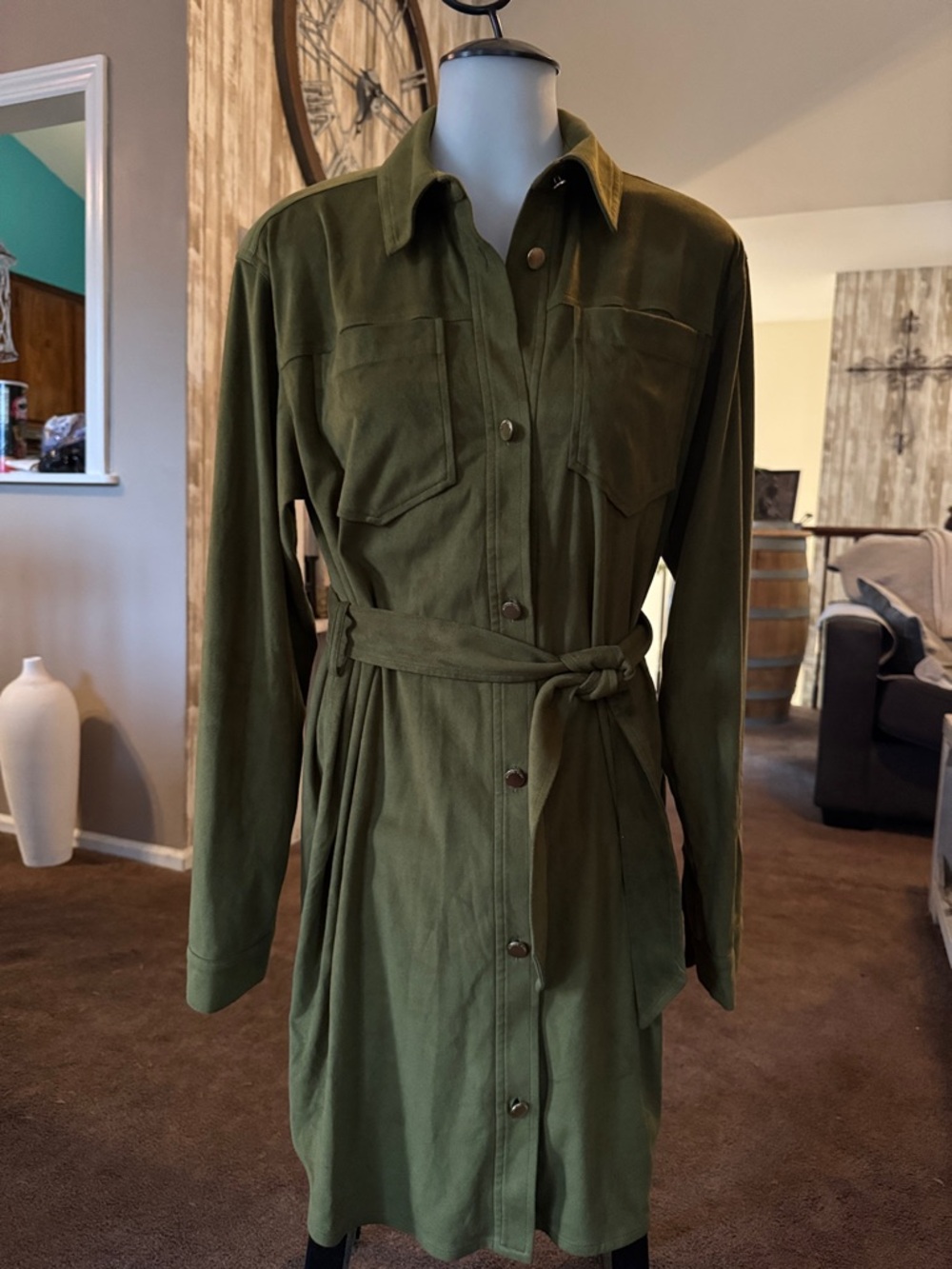 Michael Kors Olive Green Belted Shirt Dress